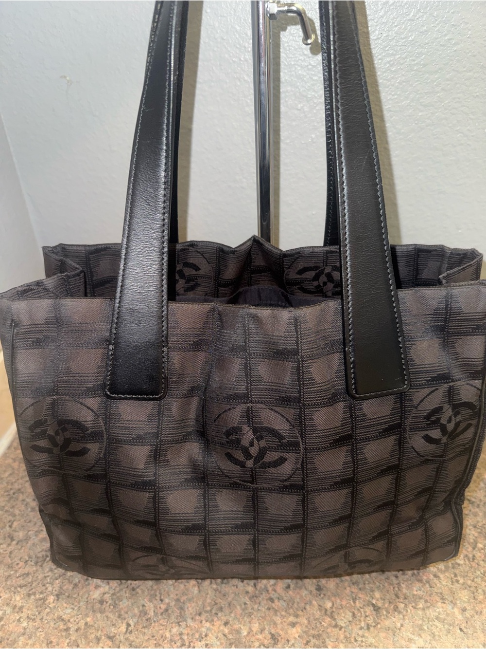 Chanel travel line tote (small) with Jacard logo pattern in charcoal black. EUC - Picture 2 of 9